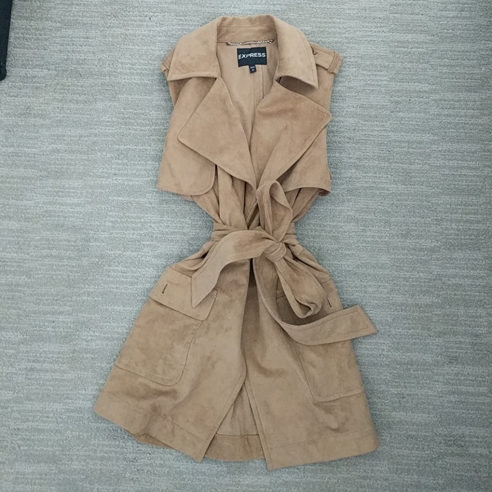 Brown Suede Sleeveless Trench